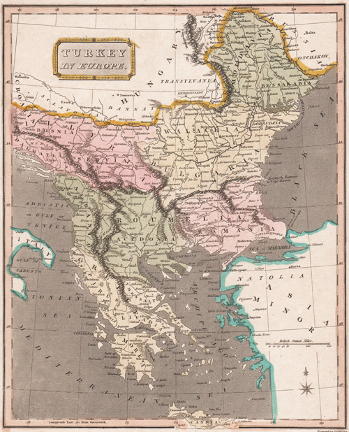 original antique map of Turkey and the region